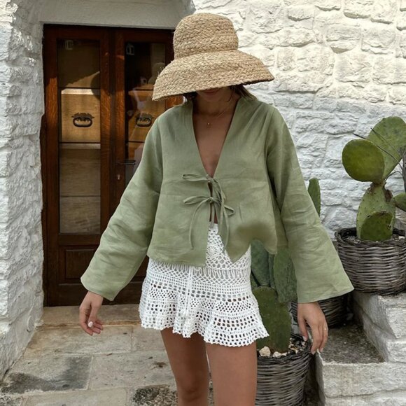 NWT Commense Oversized Long Tie-Front Sleeve Blouse, Large - Picture 6 of 6